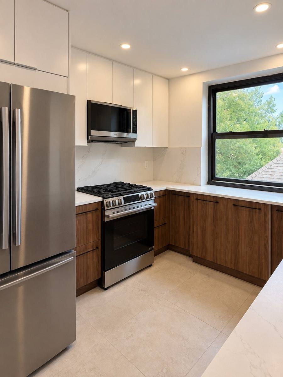 Refrigerator, range and microwave wall